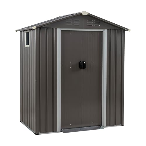JY QAQA 5x3 FT Metal Outdoor Garden Storage Shed (Gray / 5 x 3 x 6 FT)