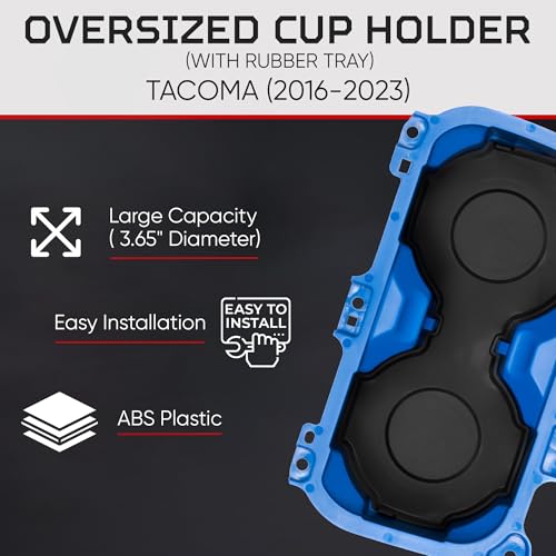 Oversize Cup Holder with Tray Compatible with Toyota Tacoma 2016 (Voodoo Blue / With Rubber Tray)