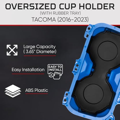 Oversize Cup Holder with Tray Compatible with Toyota Tacoma 2016 (Voodoo Blue / With Rubber Tray)