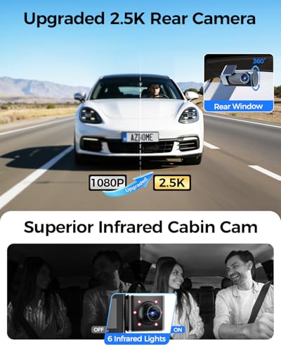 3 Channel Dash Cam Front and Rear Inside (Matte Black)