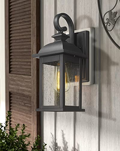 Outdoor Wall Sconce (Matte Black, Seeded Glass / 15", Single Unit)