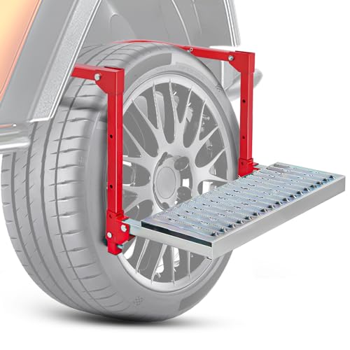 Folding Heavy Duty Tire Step Fit Tire from 10” to 15” (Truck Tire Step Red)
