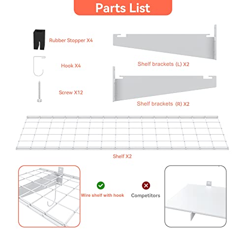 2 Pack Garage Wall Shelves (White / 15*45")
