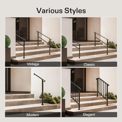2-Pack 3-Step Stair Handrail 40"x36" Wrought Iron Porch Black (Black / 3 Steps)