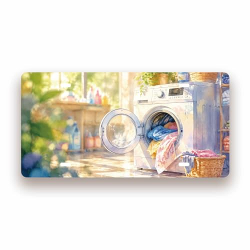 LAUNDRY MACHINE SPACE Metal Tin Sign License Plate Bar Cafe Garage Cave Home Room Wall Bathroom Farmhouse Garden Porch Patio Decor (LAUNDRY MACHINE LICENSE PLATE)