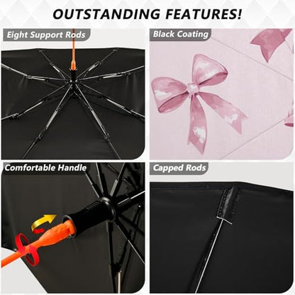 Windshield Sun Shade Umbrella Pink Bows Printed Foldable Car Front Window Sunshade Blocks UV Rays Heat Keep Vehicle Cool 55"x27.5" (multi 21)