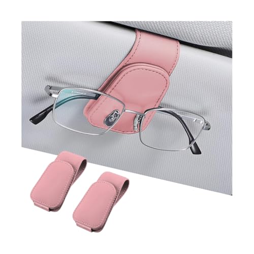 2PCS Sunglasses Holders for Car Sun Visor (2 Pack / Pink/Leather)