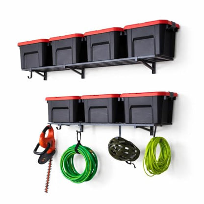 Garage Wall Shelf (Hammered Gray / 1x4ft 2-Pack Shelf | 200lb Each | 6 Hooks)