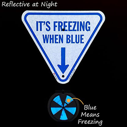 It's Freezing When Blue Inverted Triangular Sign with Down Arrow (Freezing When Blue Sign)