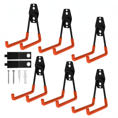 Garage Hooks 6 Pack Medium Square Wall Hooks for Hanging Heavy Duty Ladders (Orange / Medium Square-6pcs)