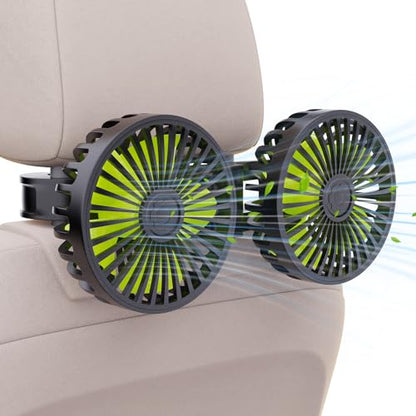 Dual Head USB Car Cooling Fans for Backseat Kids 3 Adjustable Speeds (Black+Silver)