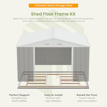 10 x 12 FT Metal Storage Shed for Outdoor with Floor Frame (Gray / 10x12 FT)