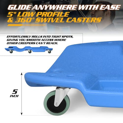 Mechanic Creeper with Padded Headrest & Tool Trays (Blue / 46.5")