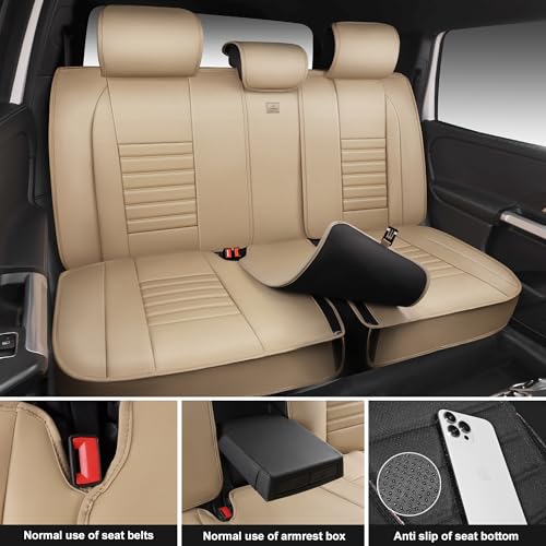 Nappa Leather Car Seat Covers Full Set (Beige Leather / Full Set)