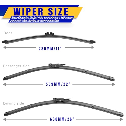 3 Wipers Fits Ford Explorer 2011 (26"/22"/11"(Set of 3) Pinch Tab)