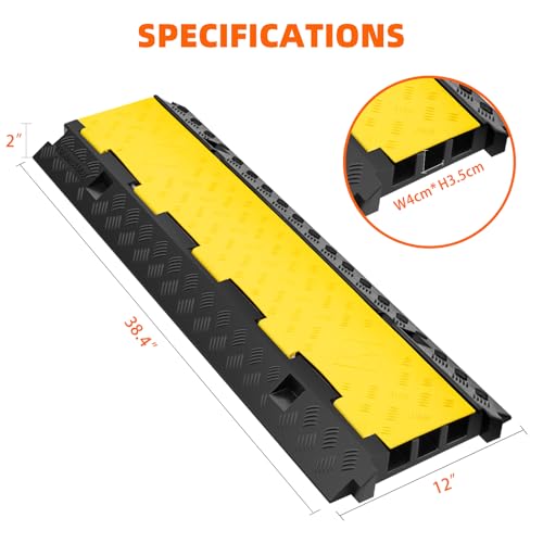2 Pack 3 Channel Cable Protector Ramp Traffic Wire and Hose Ramp Cord Cover Heavy Duty Channels 44 (3 Channel 2 Pack)