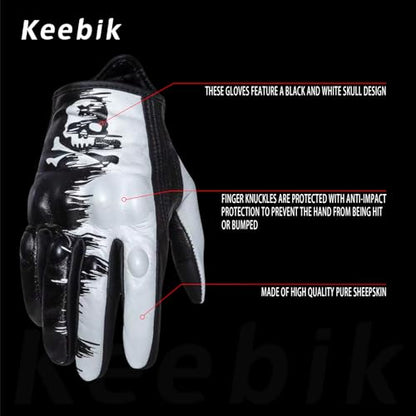 Goatskin Leather Motorcycle Motorbike Powersports Racing Gloves Reflective Skull Touchscreen for Men and Women Model (HEE8 / XX-Large)