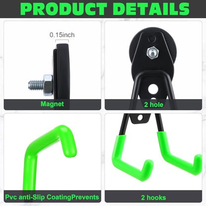 10 Pcs Large Magnetic Hooks Heavy Duty Garage Magnet Hooks Strong Storage Utility Magnetic Hangers with Anti Slip Rubber Coating for Indoor and Outdoor Hanging (Green)