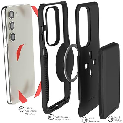 EXEC Samsung Galaxy S23 Wallet Case with Detachable Magnetic Credit Card Holder Supports Wireless Charging Shockproof Protective Phone Cover Designed for 2023 (Galaxy S23 / Black)