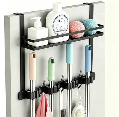 Over the Door Heavy Duty Metal Broom & Mop Holder (black)