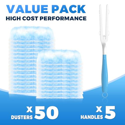 50PCS Microfiber Duster Refills Kit with 5 Handles Compatible with Swiffer