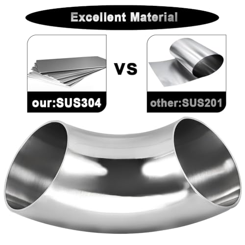 OD 1.5 Inch 90 Degree SS304 Stainless Steel Bend Tube Exhaust Elbow Pipe for Car Modified Exhaust System 1.5" Piping Silver Tone (1.5”)
