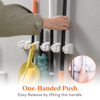 Mop and Broom Holder Organzier Wall Hanging Mount (White)