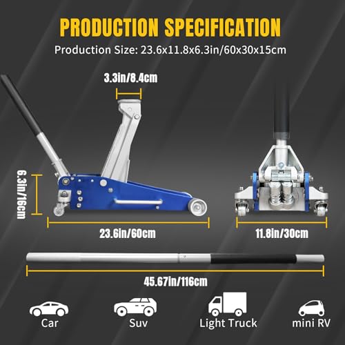 Floor Jack 3 Ton Hydraulic Low Profile Aluminum and Steel Racing Car Jack with Fast Lifting Dual Pump for SUV (Blue / 3T low profile dual pump)