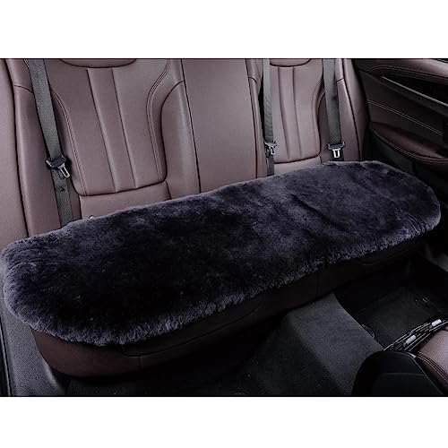 Genuine Sheepskin Car Rear Seat Cover for Fuzzy Fur Wool Cushion (Carbon Black)