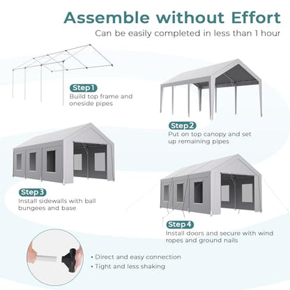 Carport 10x20 ft Heavy Duty (Gray / 10x20 FT)