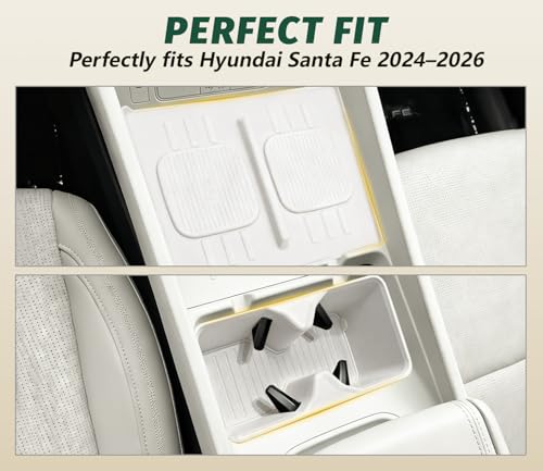 2Pcs Cup Holder Insert and Charging Mat for 2024 (For Santa Fe 2024-2026 2pcs White)