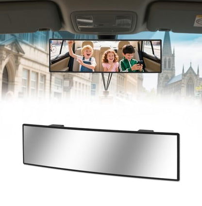Clip on Panoramic Wide Angle Large Car Rear View Mirror 10 Inch (10 Inch & Chrome)