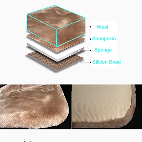 Genuine Sheepskin Car Seat Cover for Fuzzy Soft Fur Wool Cushion (Teak)