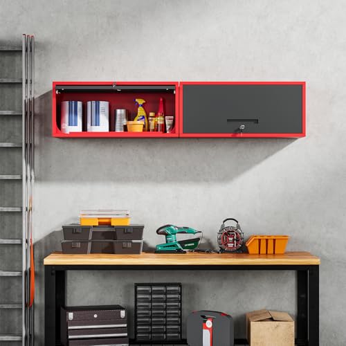 Metal Wall Cabinet with Doors (13"D x 32"W x 14"H / Red Black)