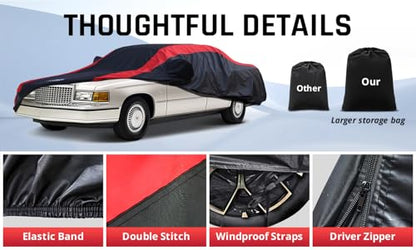 Deville Car Cover Waterproof All Weather with Red Strip Design (Custom Fit - Cadillac Deville)