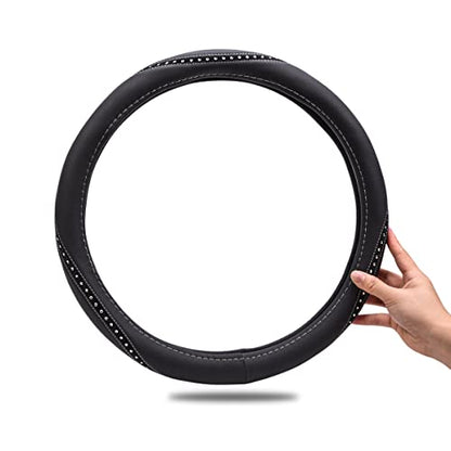 Bling Diamond Black Leather Steering Wheel Cover (Silver Diamond 1PCS)