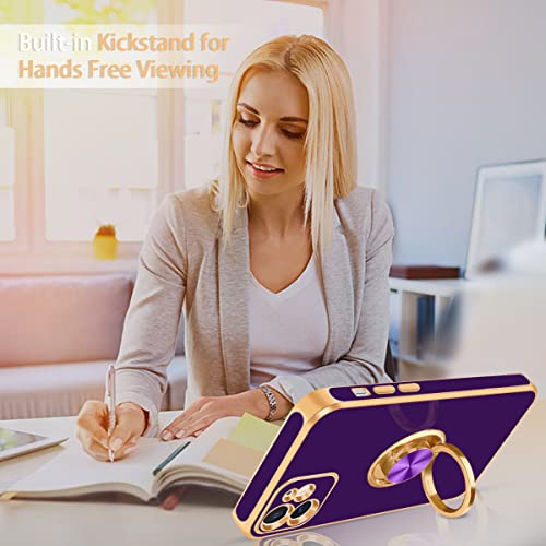 for iPhone 11 Case 360° Rotatable Ring Holder Magnetic Kickstand (For iPhone 11(6.1 inch,2019) / Deep Purple)