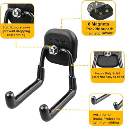 2 Pack Large Magnetic Garage Hooks Heavy Duty (8 magnets)