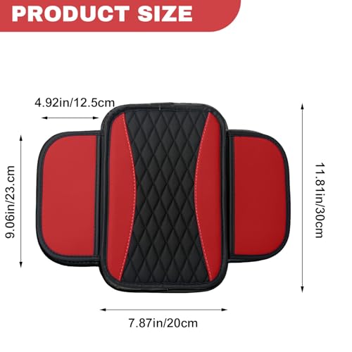Leather Car Center Console Cover with Side Pockets (Red)