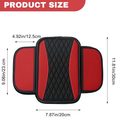 Leather Car Center Console Cover with Side Pockets (Red)