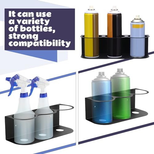 2 Pcs 3 Holes All Purpose Steel Spray Bottle Holder Heavy Duty Can Holder Rack Organizer Easy Install Wall Mount Paint Spray Bottle Organizer Storage Rack for Garage Home Workspace (Black / 3 Holes)