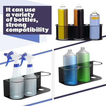 2 Pcs 3 Holes All Purpose Steel Spray Bottle Holder Heavy Duty Can Holder Rack Organizer Easy Install Wall Mount Paint Spray Bottle Organizer Storage Rack for Garage Home Workspace (Black / 3 Holes)