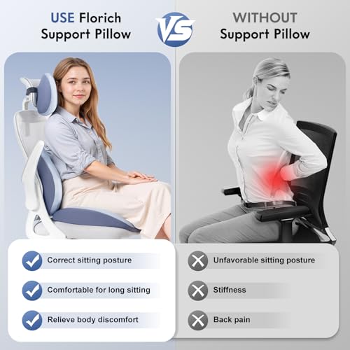 Seat Cushion and Lumbar Support Pillow for Office Chair Car (Blue / 3 Pieces)