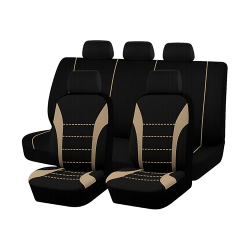 Polyester Full Car Seat Cover Set with Sponge Padding (Beige/Black)