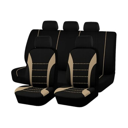 Polyester Full Car Seat Cover Set with Sponge Padding (Beige/Black)
