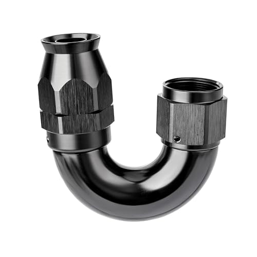 6AN 180 Degree PTFE One Piece Full Flow End Hose Fitting Aluminum Black (6AN / 180 Degree)