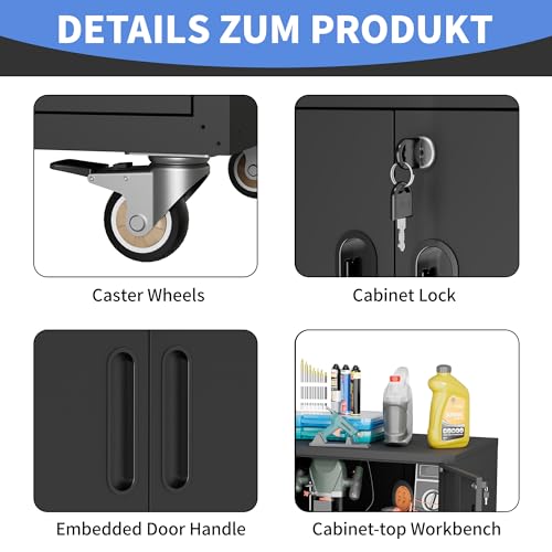 Metal Storage Cabinet for Garage (Black / M - 2 Doors & Drawer (Wheeled))