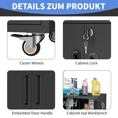 Metal Storage Cabinet for Garage (Black / M - 2 Doors & Drawer (Wheeled))