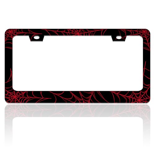 Red Spider Web License Plate Frame Funny Cobweb Gothic License Plate Holder (Red Spider Web)