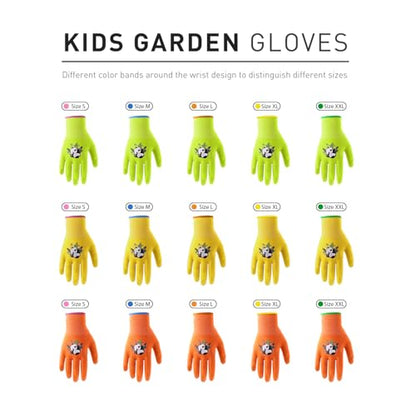 3 Pairs Kids Gardening Gloves (Green & Yellow & Orange (Pack of 3) / Medium (Age 4-5))